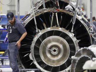 A LEAP jet engine at the General Electric Co. (GE) Aviation assembly plant in Lafayette, Indiana. The LEAP is in a long line of GE Aviation engines that have benefited from NASA sponsored research. Photographer: Luke Sharrett/Bloomberg